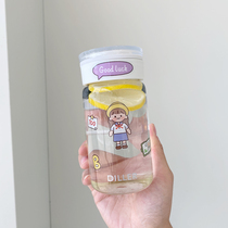 High Yan value Cup Children Summer Glass Cup ins Han version cute students small portable minimalist frescoed Mori department water glass