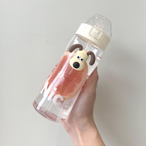 High-color water cup female straw summer students portable sports high-temperature plastic cup in wind net red cup