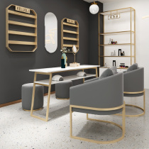 Nordic Net Red Marble Mechia Table And Chairs Suit Combined Single Double Repair Chia Bench Brief Modern Golden Medecor Table