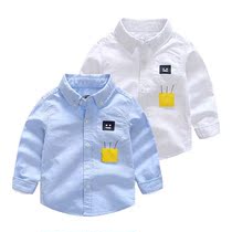 Childrens shirt 2019 Spring and Autumn Korean edition boys embroidered cartoon white childrens shirt Childrens wild cotton shirt