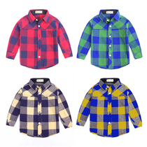 Childrens clothing spring and autumn 2019 new boys  shirts pop childrens cotton long-sleeved plaid shirt middle and large childrens Korean version of the top