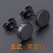 Non-allergic titanium steel stud earrings mens Japanese and Korean version of fashion black glossy matte single personality trendsetter earrings