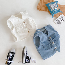 South Korean boy cowboy waistcoat 2022 new spring and autumn slim Canshoulder baby foreign air baby jacket vest