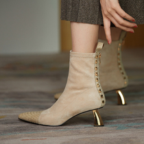 Cat Ye homemade European and American wind elastic short boots womens wild socks boots slim boots and ankle boots rivets pointed naked boots