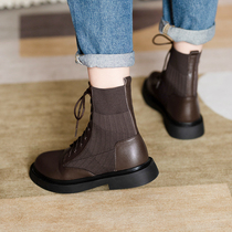 Cat master homemade Martin boots female thick-soled versatile British style retro round head flat spring and autumn single boots front lace up short boots