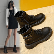Tide Card Thick bottom Martin boots female Inn Wind 2021 new winter gush leather boots 100 hitch locomotive short boot