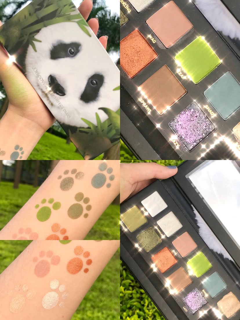 完美日记大小熊猫眼影盘新品试色