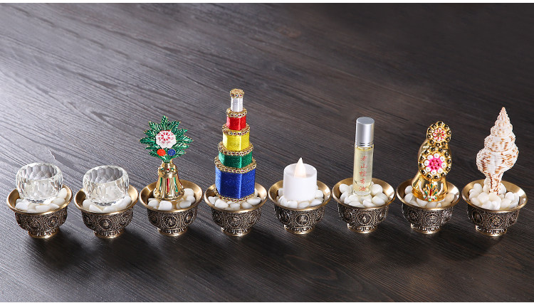 琉璃佛前密宗八供养组合套装八吉祥供杯佛教供水纯铜供品家用摆件