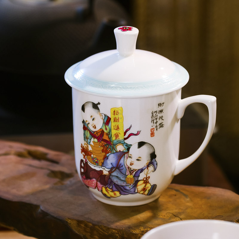 Red xin jingdezhen ipads porcelain cup with cover cup cup office auspicious gift of 4 times