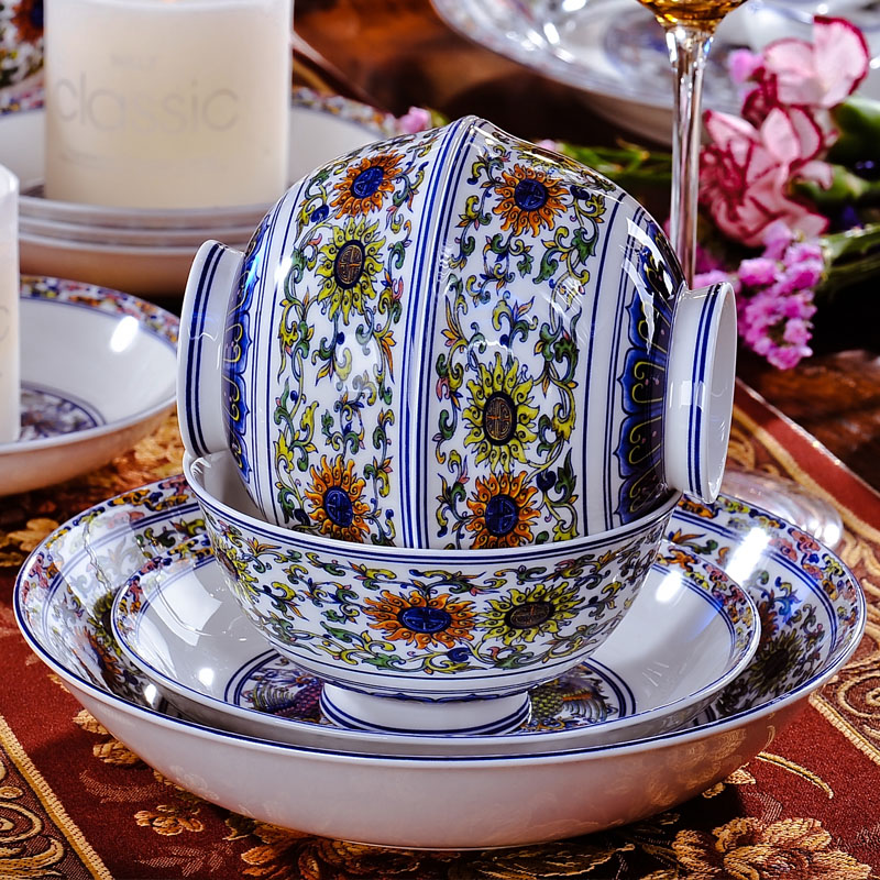 Red head 58 jingdezhen xin xin enamel pastel color colorful double phoenix tableware suit dishes ceramic tableware