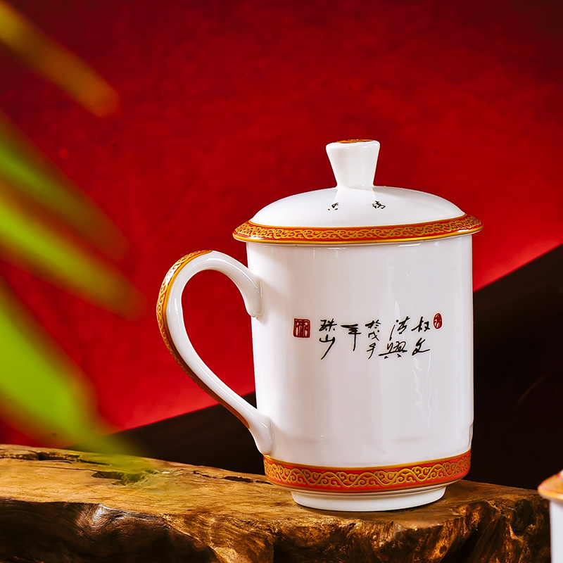 Red xin jingdezhen gifts office with cover ceramic cups big cup for cup with a gift box packaging