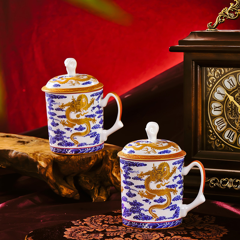 Red xin jingdezhen premium office large ceramic tea cup palace imperial collection principal dragon cup