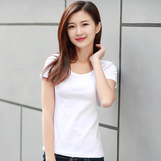 2017新款春装白色t恤女短袖圆领韩版修身上衣学生纯色夏季打底衫