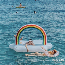 Han INS Adults Float Swimming Circle Water Rainbow Island Floating Bed Children Beach Deck Chairs Seaside Play Water Surf