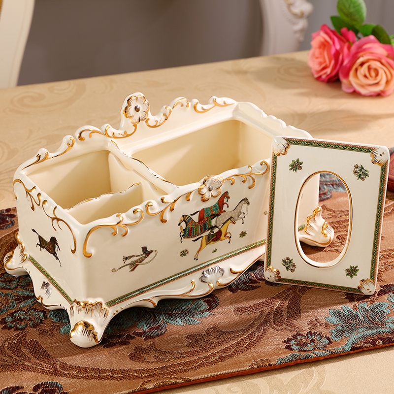 Ceramic tissue box artical multifunctional smoke box luxurious sitting room tea table furnishing articles remote receive a case