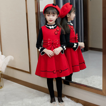 Girls Princess jumpsuit childrens dress woolen foreign style 2021 New Chinese children Spring Spring Spring Spring Spring Autumn