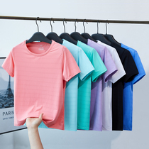 Couple ice silk short sleeve outdoor quick-drying t-shirt womens elastic breathable running quick-drying clothes mens summer sports fitness t-shirt