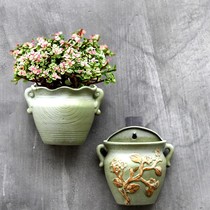 Wall-mounted flowerpots ceramic large number hanging wall half wall hydroponic hanging hanging sticking wall free of punch florists new retro