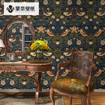 American wallpaper Retro Chinese pastoral flowers and birds Tibetan wallpaper Living room bedroom film and television wall TV background wall Hotel