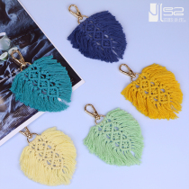 INS pastoral car keychain pendant diy hand woven gift color solid color feather tassel bag hanging