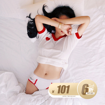 BettyChow Retro Red and White Stripe Love Embroidery Los Angeles School Team Short Sleeve Fashion V-neck T-shirt