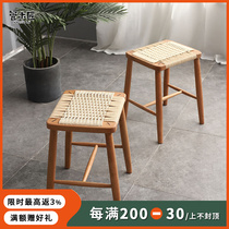 Tube Carpenter Nordic Woven bench Japanese-style bench solid stool Cherry Wood Makeup Stool Woven bench