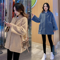 Pregnant Woman Winter Clothing Coat Fashion 2021 New Autumn Clothing Suit Lamb Suede Thickened Gestation for the Autumn Winter