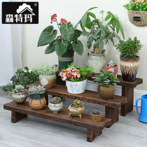 Anti-corrosion wood flower stool thickened stepped balcony flower rack Living room Solid wood multi-layer floor-to-ceiling flower pot rack indoor and outdoor