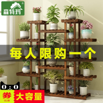 Flower rack Solid wood fleshy multi-layer indoor balcony storage living room Wrought iron floor-to-ceiling anti-corrosion flower pot rack Simple