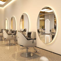 Net red hair salon mirror table barber shop mirror hair salon special single-sided with LED light hanging wall cut hair mirror wall hanging type
