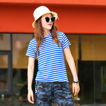 Outdoor striped speed jersey woman short sleeve speed dry T-shirt even cap sunscreen Climbing Breathable Sea Soul Cardigan Fast Dry Clothes Summer