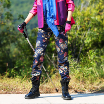 Outdoor camouflate punching pants female winter plus suede thickened waterproof trousers windproof body elastic soft shell grabbing suede pants woman