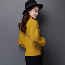 Semi-high collar lantern sleeve sweater womens pullover Korean short loose thick bottoming knitwear autumn and winter base shirt