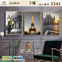 Modern black and white landscape architecture decorative painting material HD picture core gallery Eiffel Tower picture material