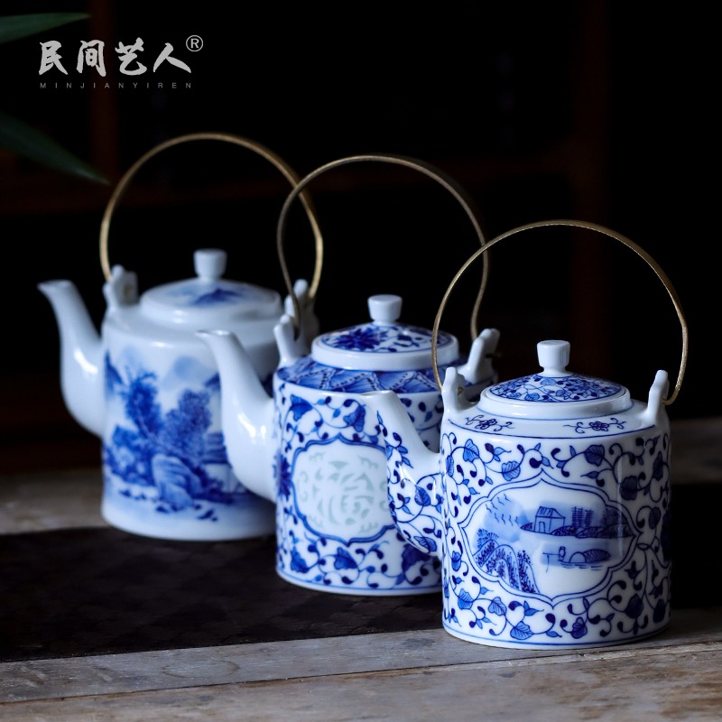 Jingdezhen blue and white porcelain hand - made teapot large cool single CiHu big kettle pot pot teapot household porcelain girder