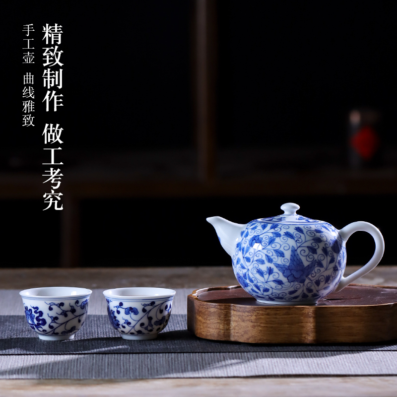 Jingdezhen blue and white hand - made ceramic chiba figure teapot single pot home of kung fu tea tea, single pot