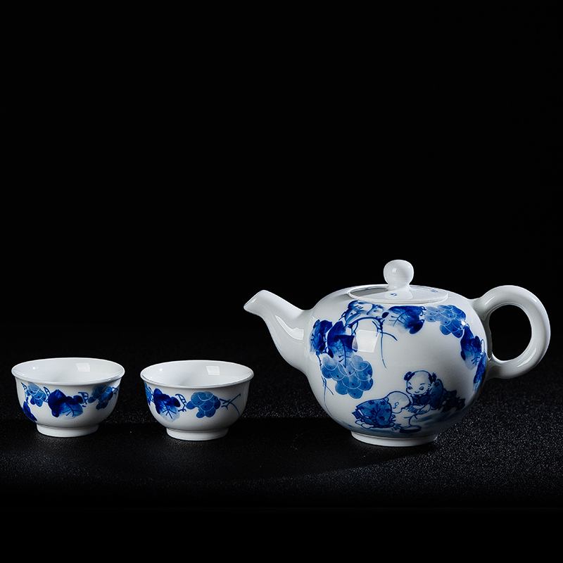 Blue and white home a pot of two cups, two simple tea suit I and contracted small ceramic tea kungfu tea set