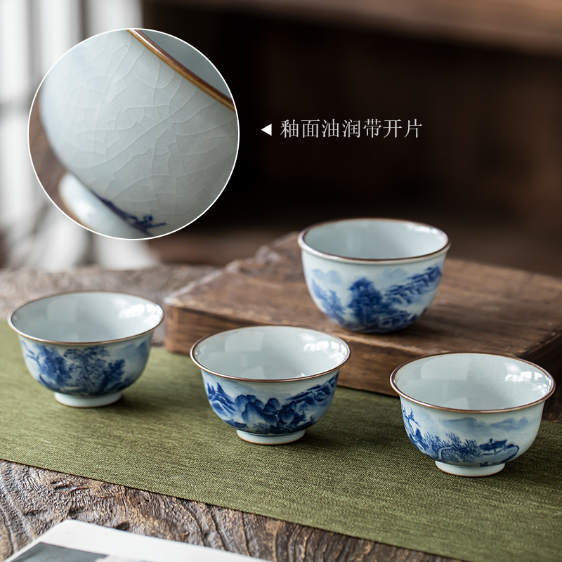 Jingdezhen ceramic mud hand - made landscape master cup single CPU antique hand cup open piece of kung fu tea bowl for