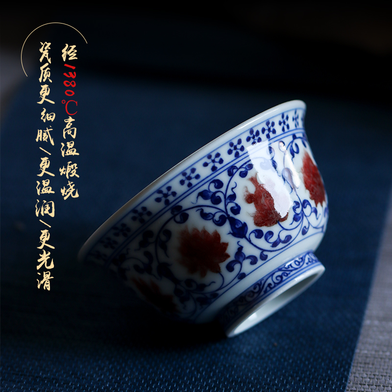 Blue youligong spends pressure hand of jingdezhen pure manual master cup kung fu teacups hand - made ceramic bowl