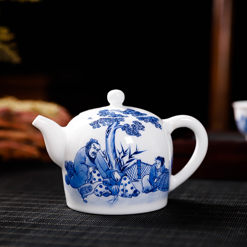 Jingdezhen blue and white glaze pure hand - made tea set under the teapot kung fu tea kettle sample tea cup