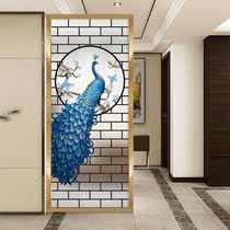 New Chinese art glass living room partition screen double-sided translucent door entrance shoe cabinet aisle background 3D peacock