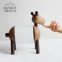 Pure solid wood pony paper towel holder donkey roll paper holder black walnut lamb paper towel smoking oak animal home ornaments