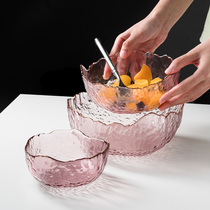 Sok kitchen Japanese fruit bowl Pink ins plate Phnom Penh hammer pattern lead-free glass creative transparent good-looking net red tableware