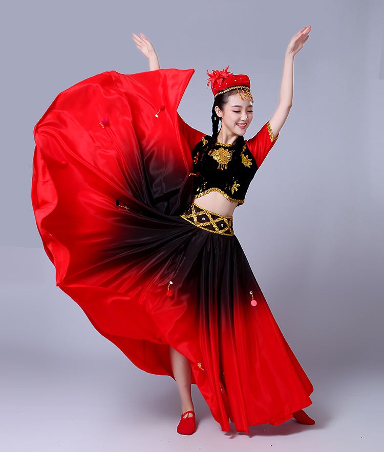 表演儿童新疆舞蹈大摆裙女维吾尔族元旦服大摆裙花儿为什么这样红