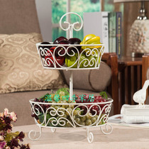 Living room two-story fruit basket creative fruit basin European-style dried fruit basin large-capacity metal kitchen iron rack storage rack basket
