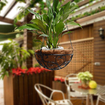 Coconut palm hanging basket flower basket wrought iron flower rack flower pot rack indoor and outdoor European-style living room balcony green dill flower rack pylons