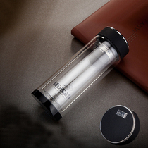 Double-layer glass portable cover filter teacup Men and women office car water cup Summer handy cup