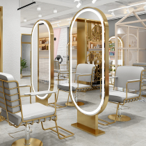 Barber shop mirror table hair salon special simple hair mirror single and double-sided hair cutting mirror hair salon special with LED light tide