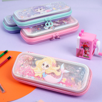 Cartoon quicksand pencil box girl schoolboy mermaid pencil transparent unicorn large capacity stationery box purple