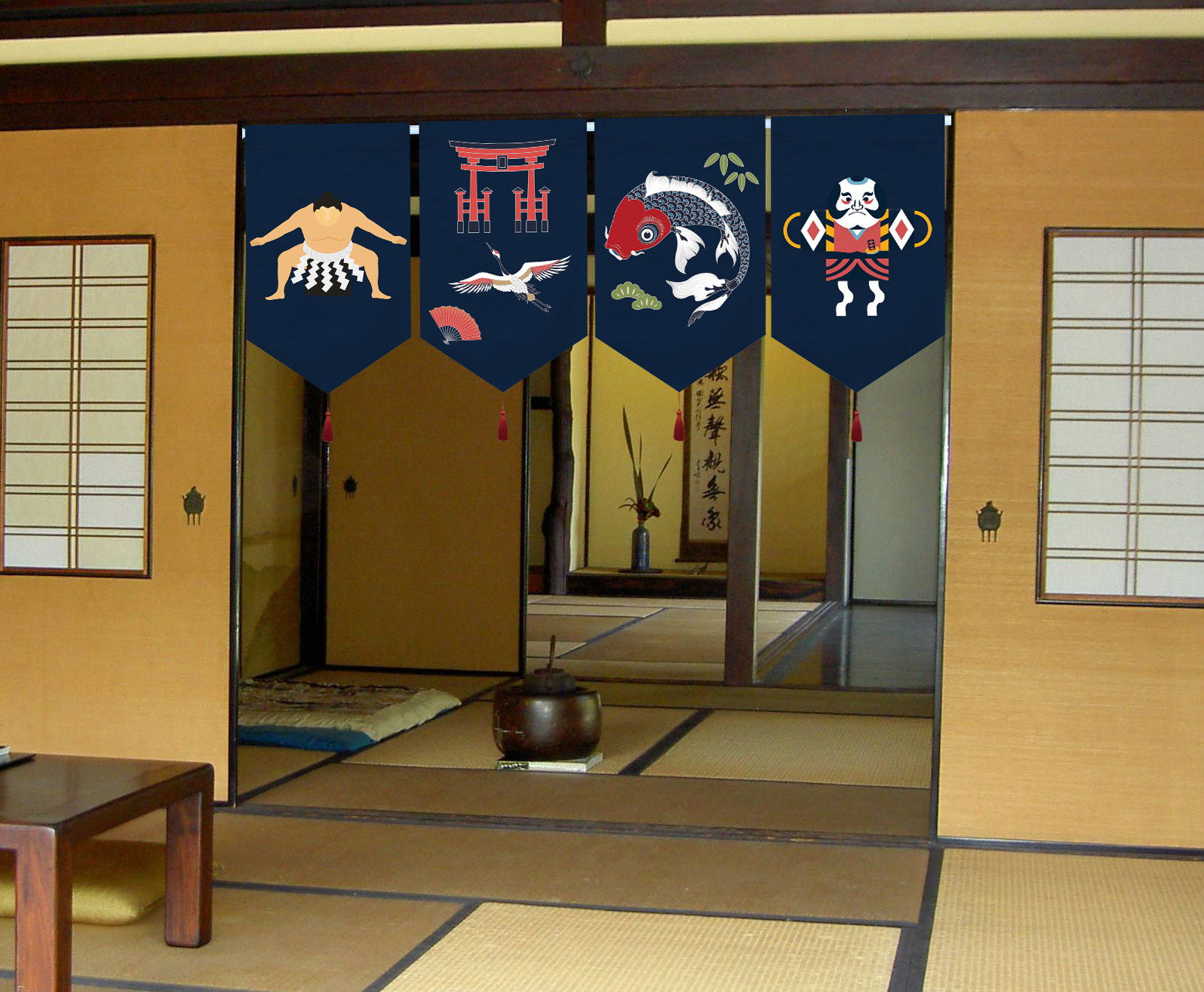 日式和风短帘布艺门帘厨房隔断帘挂帘榻榻米居酒屋吧台装饰挂旗